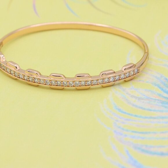 Rose Gold Bangle with Unique Textured Detailing and CZ Accents, XPBL0436 - Picture 6 of 12